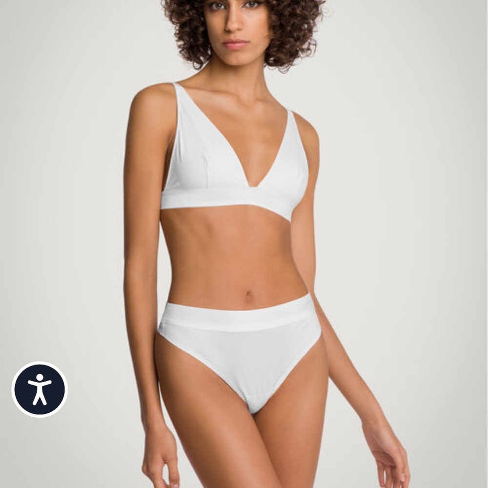 Wolford White Deep V Soft Bralette with High-Cut Brief
